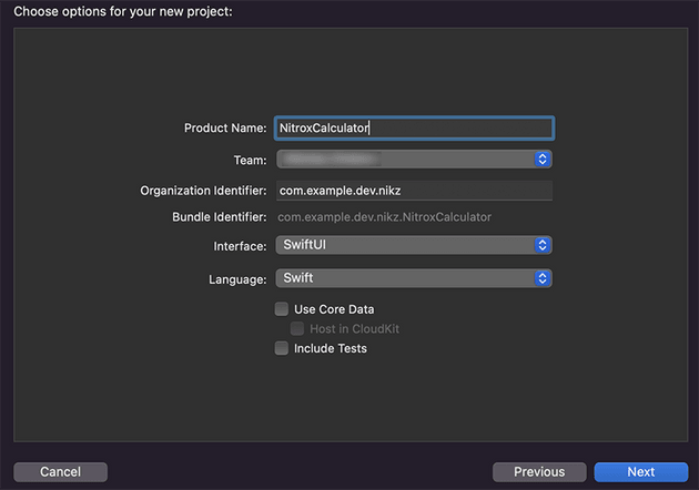 Create New Project in Xcode - Set Name